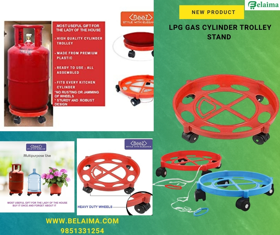 LPG Gas Cylinder Trolley Stand with Movable Wheels Plastic Set