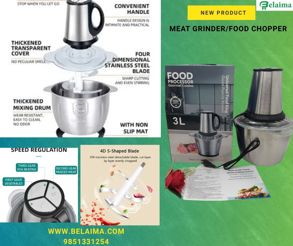 BhansaPro Gourmet 3L Stainless Steel MultiFunction Food Mixer Grinder for Nepali