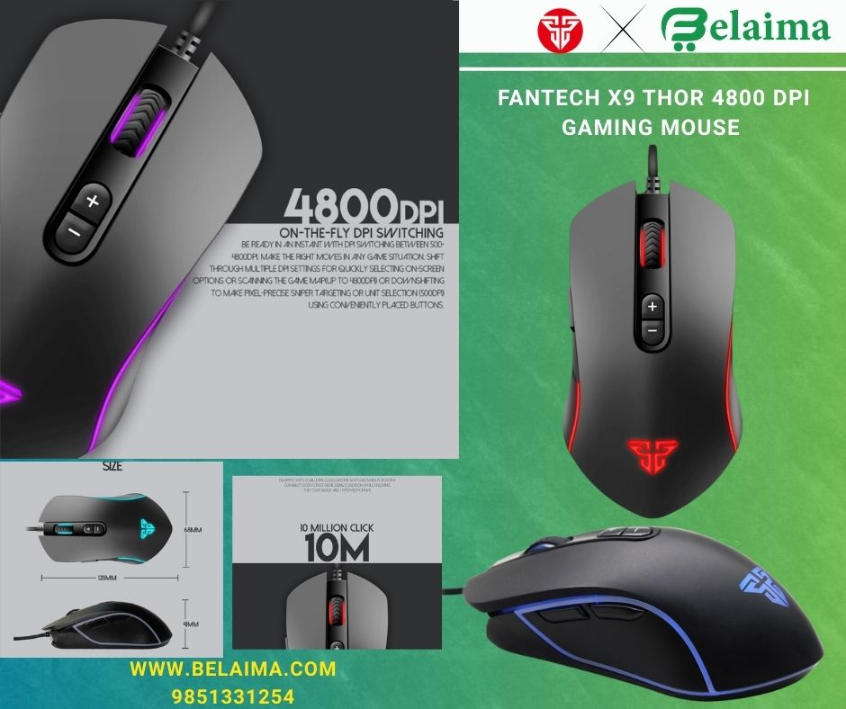 Fantech X9 Thor 4800 Dpi Programmable Rgb Backlit Usb Wired Gaming Mouse  || X9 