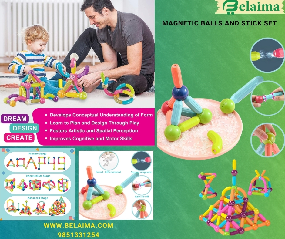 Happy Hues ™ Toys for Boys Girls Age 3 4 5 6 7 8 9 Magnetic Balls and Stick Set