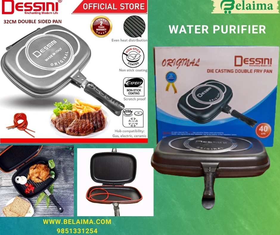 Dessini Double Side Aluminium Non Stick Pressure Grill Fry Pan 32 Cm || Black 36