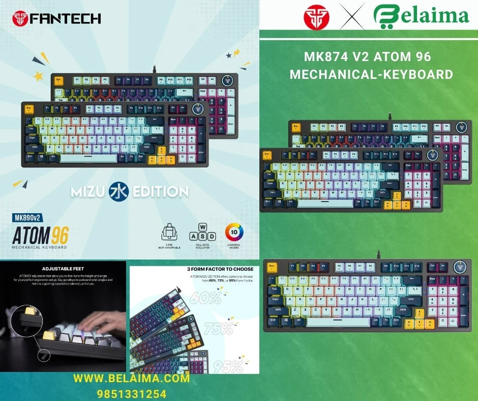 Fantech Gaming Keyboard/ Rgb light || MK890 V2 ATOM96 MIZU EDITION MECHANICAL KE